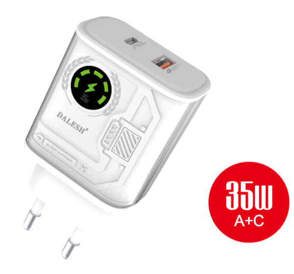 Dalesh 35W Dual-Port USB-A and USB-C Fast Charger for Phones and Tablets